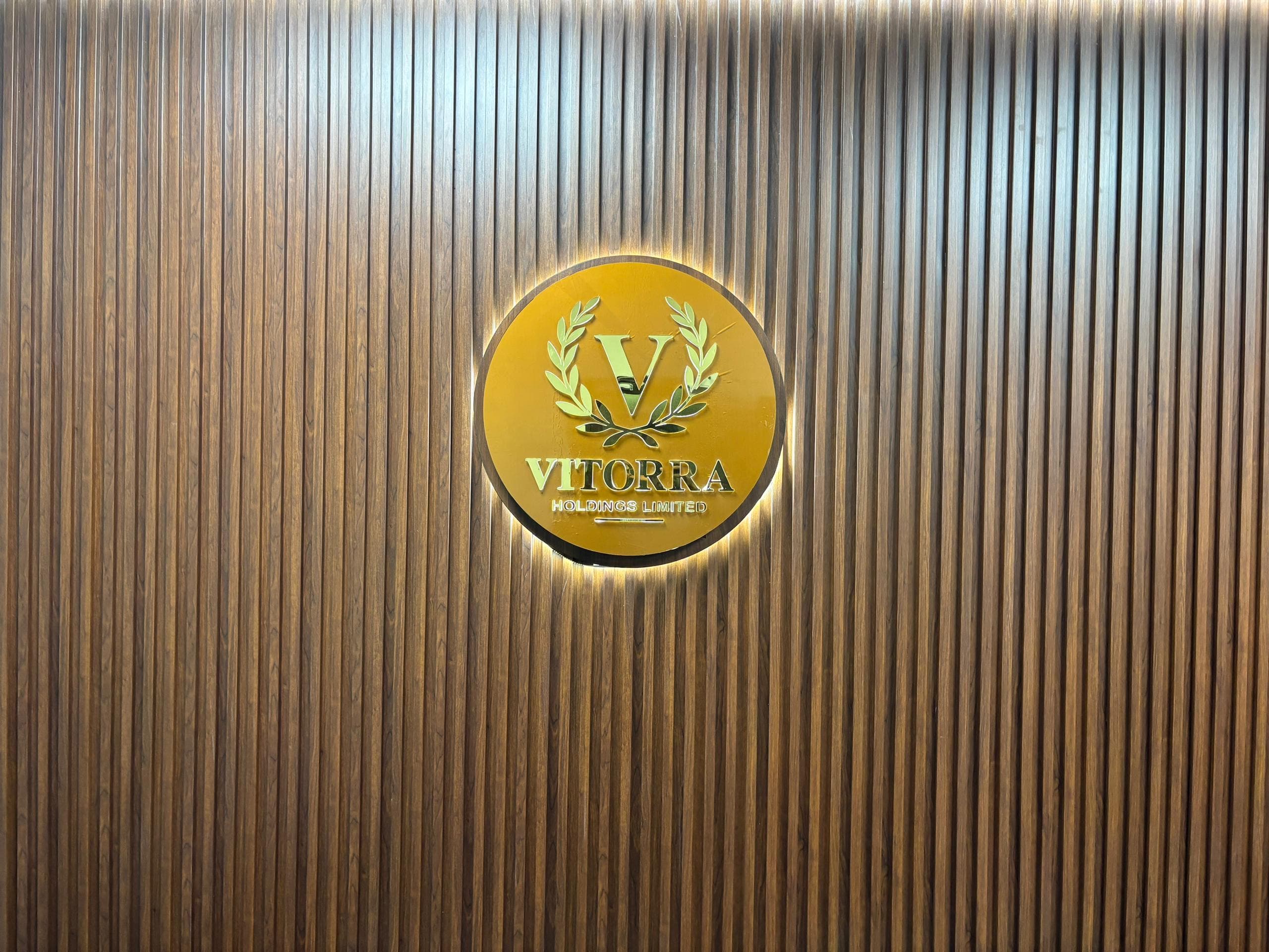 The Vitorra sign at the head-office reception